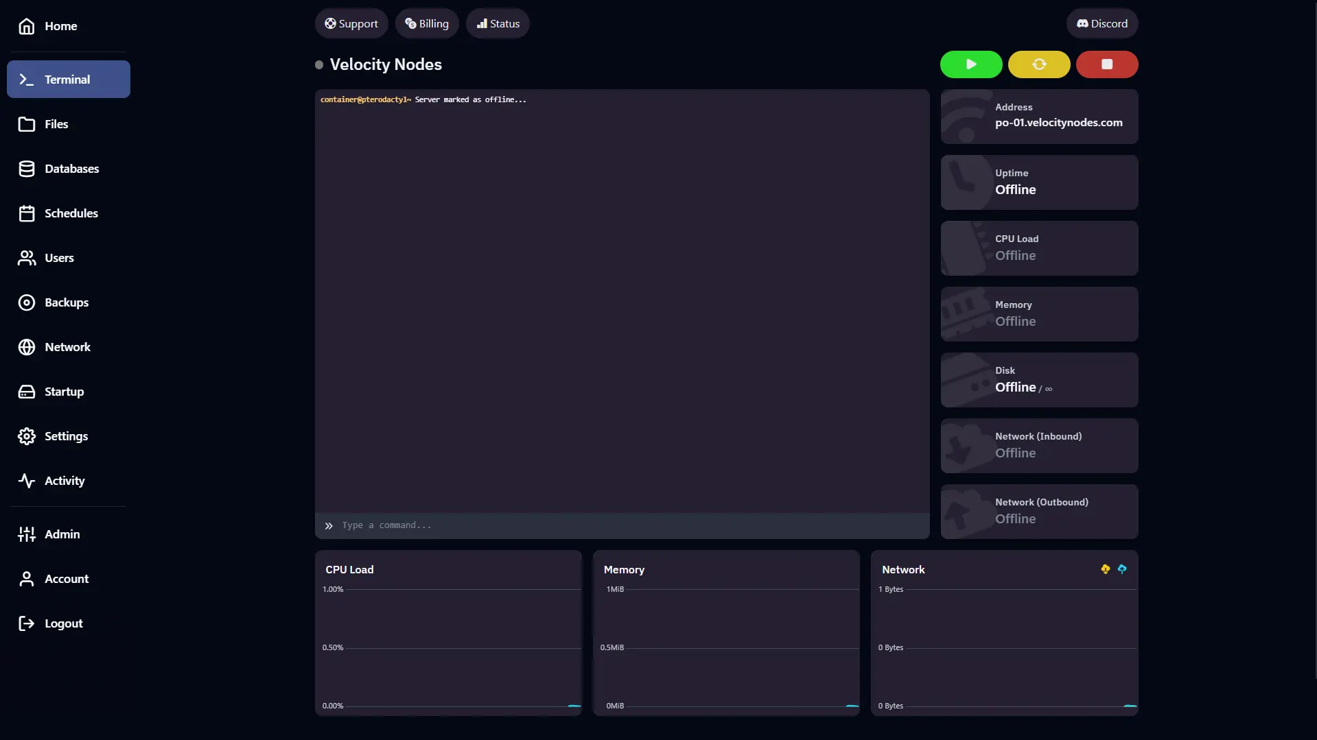 VelocityNodes Game Panel Interface